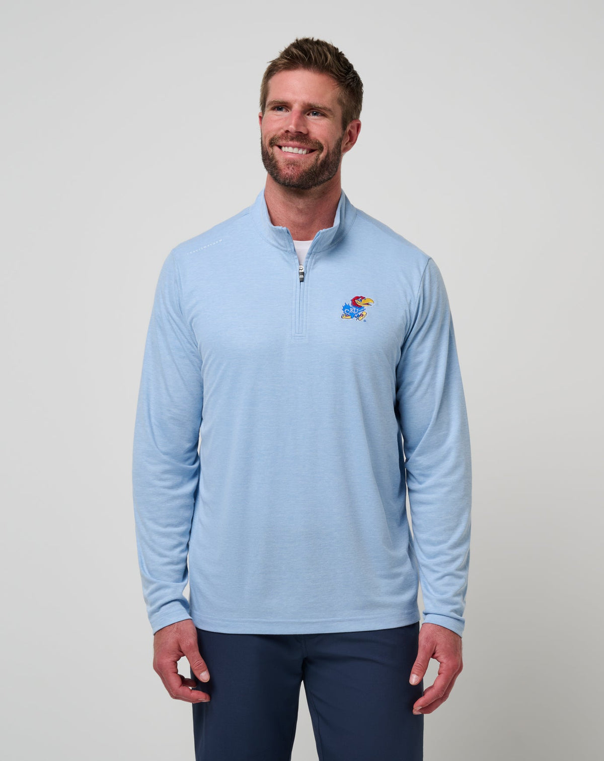 Kansas Time To Tailgate Quarter Zip Heather Blue | Travis Mathew Trending