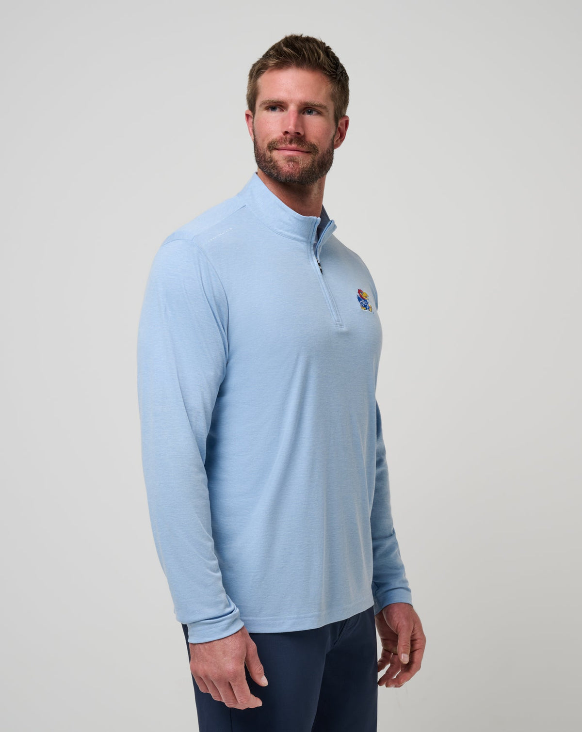 Kansas Time To Tailgate Quarter Zip Heather Blue | Travis Mathew Trending