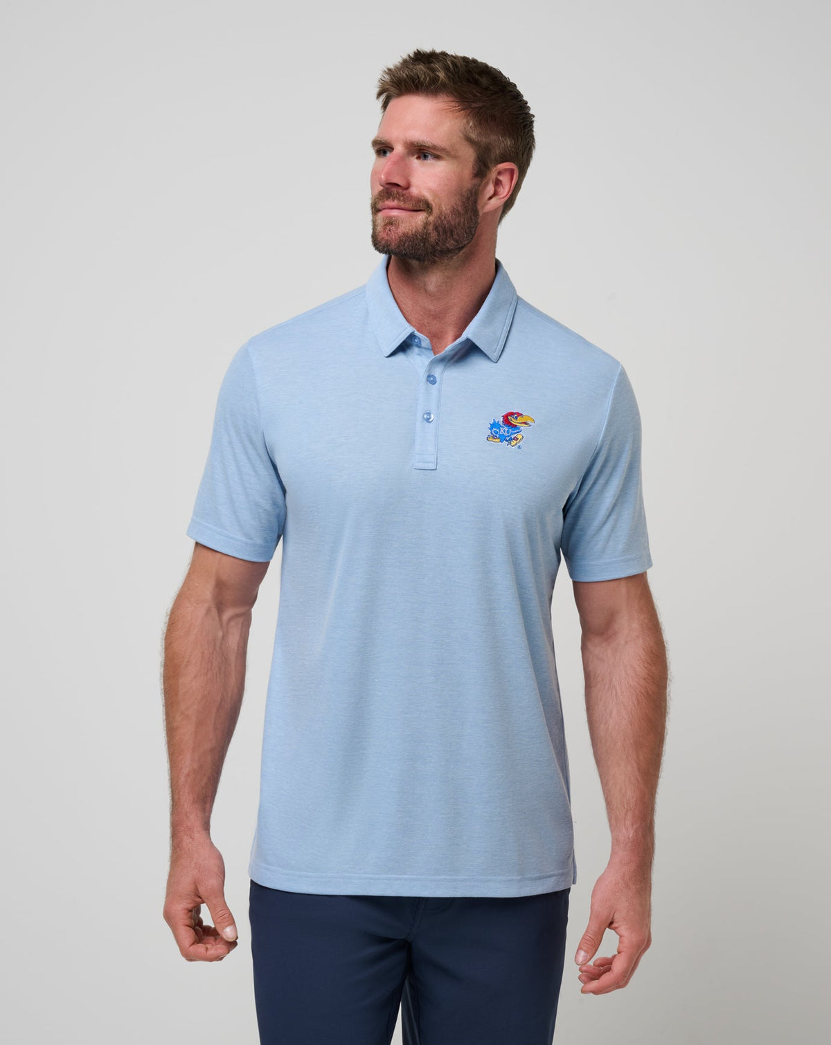 Kansas School Pride Polo Heather Blue | Travis Mathew Hot Sale