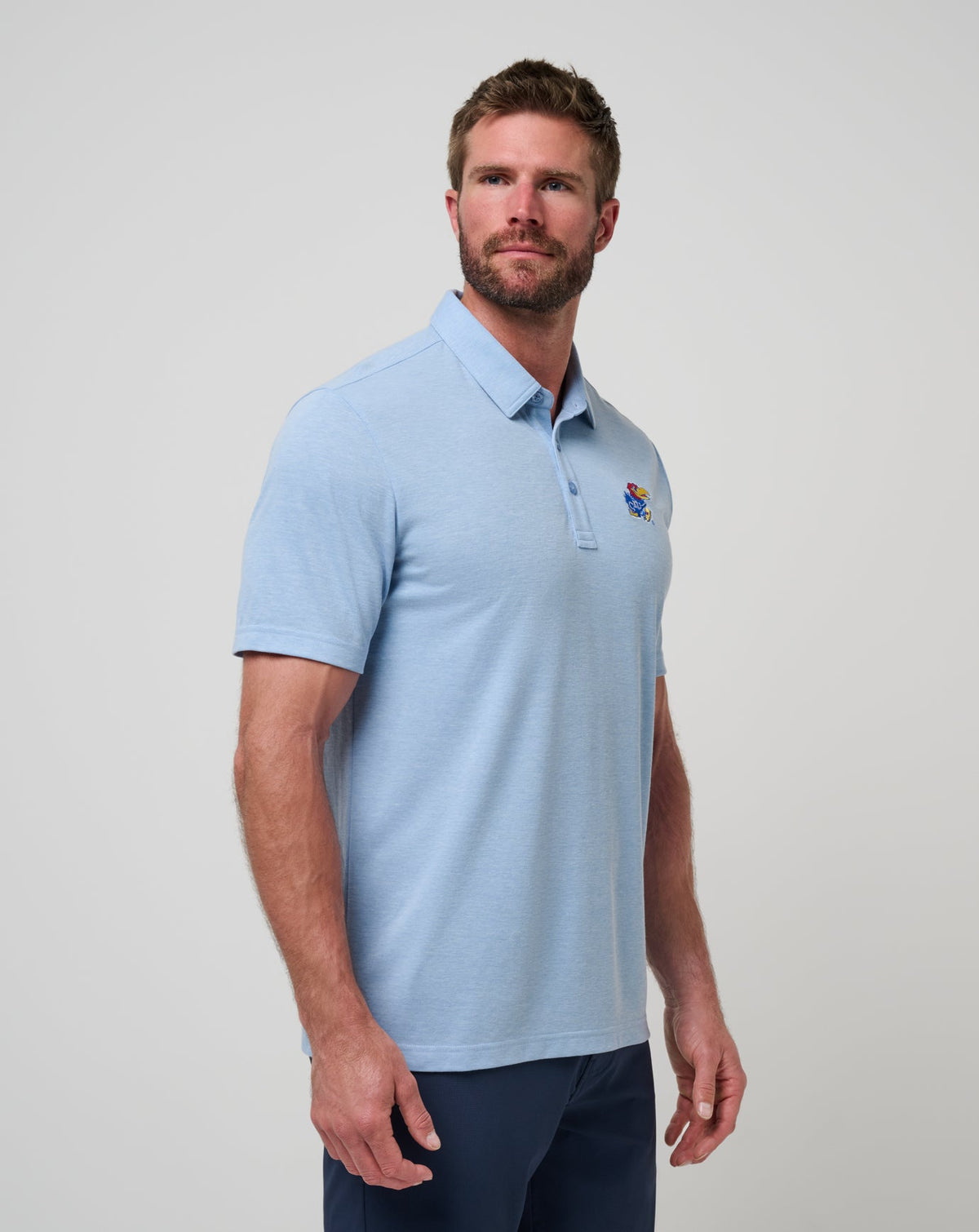 Kansas School Pride Polo Heather Blue | Travis Mathew Hot Sale