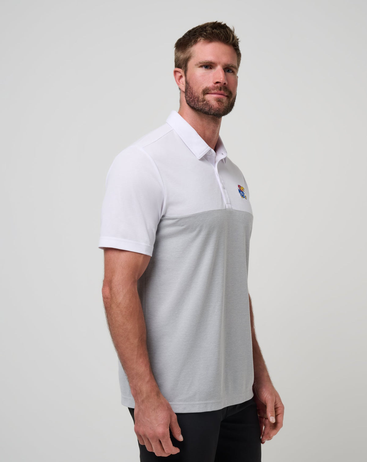 Kansas Drop Back Polo White/Heather Grey | Travis Mathew Everyday