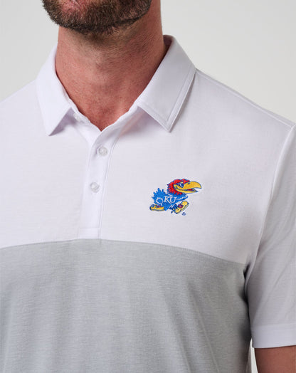 Kansas Drop Back Polo White/Heather Grey | Travis Mathew Everyday