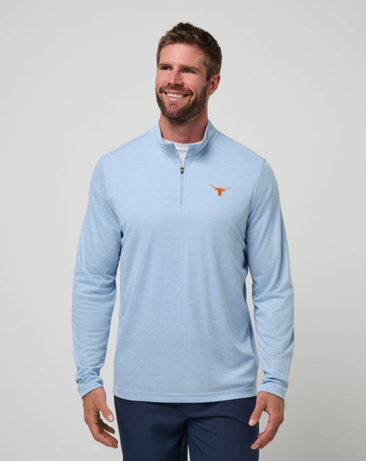 UT Austin Time To Tailgate Quarter Zip Heather Blue | Travis Mathew Trusted
