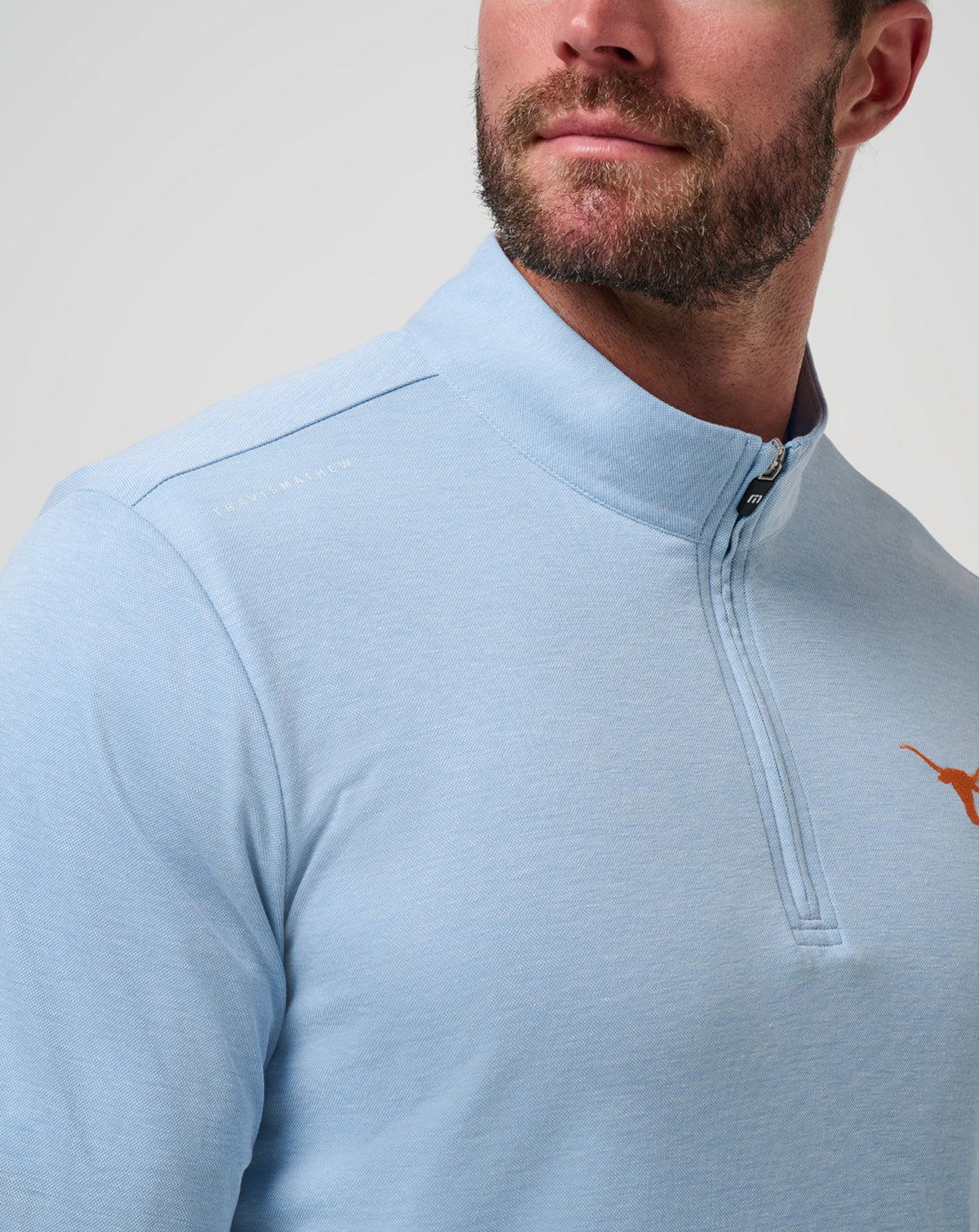 UT Austin Time To Tailgate Quarter Zip Heather Blue | Travis Mathew Trusted