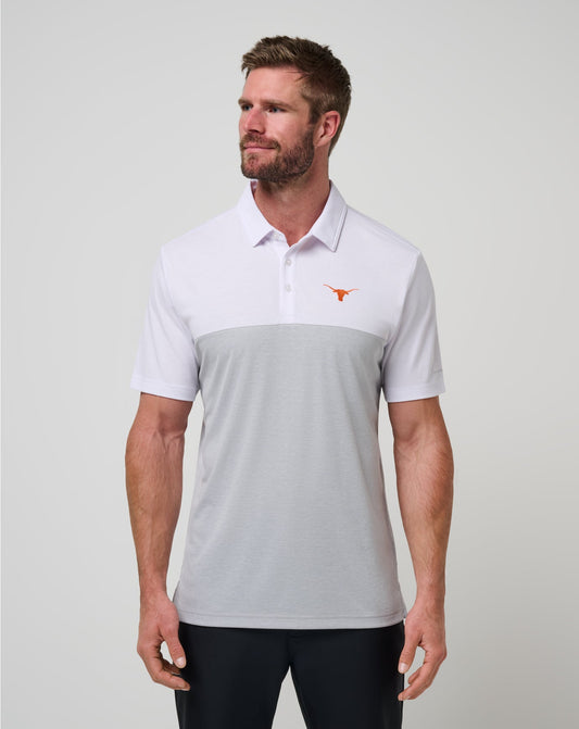 UT Austin Drop Back Polo White/Heather Grey | Travis Mathew Recommended