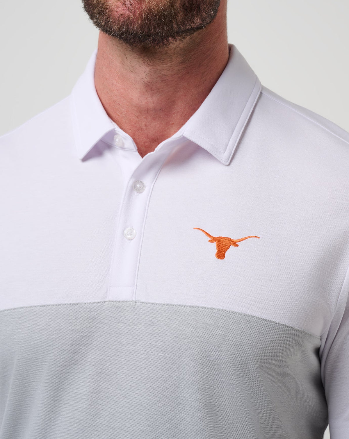 UT Austin Drop Back Polo White/Heather Grey | Travis Mathew Recommended