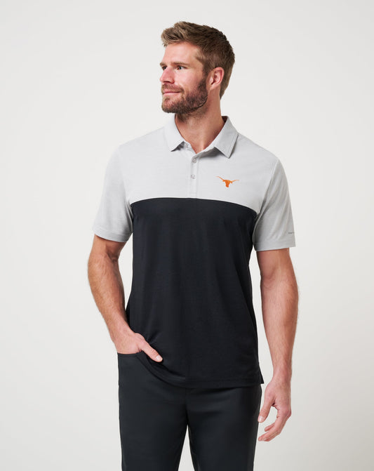 UT Austin Drop Back Polo Heather Grey/Black | Travis Mathew Smart Buy