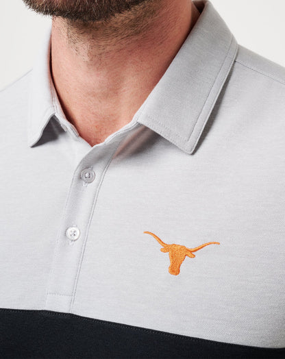 UT Austin Drop Back Polo Heather Grey/Black | Travis Mathew Smart Buy